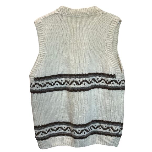 Vintage-Inspired Cream & Brown Knit Button-Front Vest Size XL - Picture 2 of 7